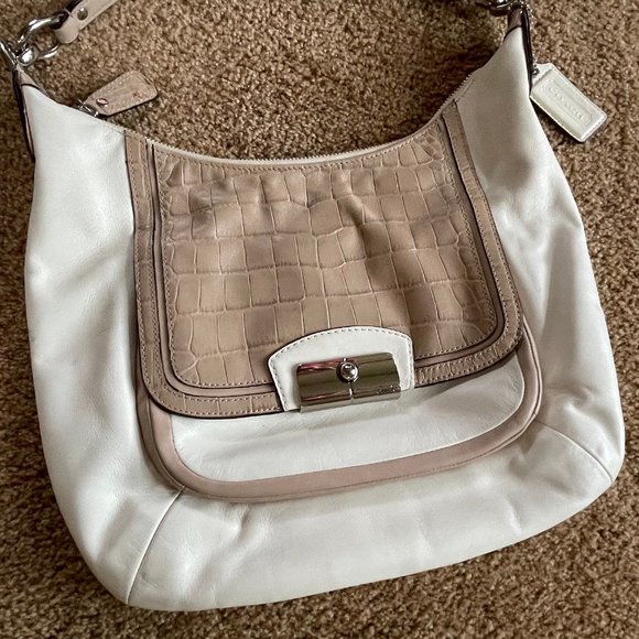 Coach Kristin White Taupe Croc Embossed Bag - Picture 2 of 10